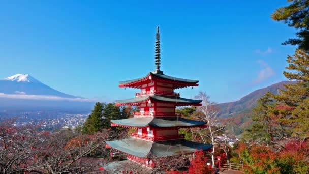 Barevná Podzimní Krajina Horami Fuji Chureito Pagoda Japonsku — Stock video