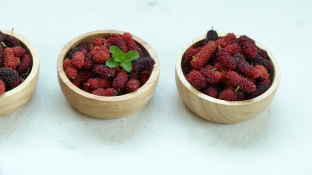 Fresh Mulberry Small Wooden Bowls — Stock Video