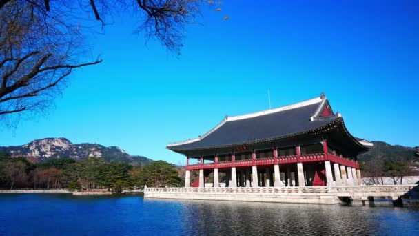 Soul Jižní Korea Prosince 2018 Doba Platnosti Paláce Gyeongbokgung Jezera — Stock video