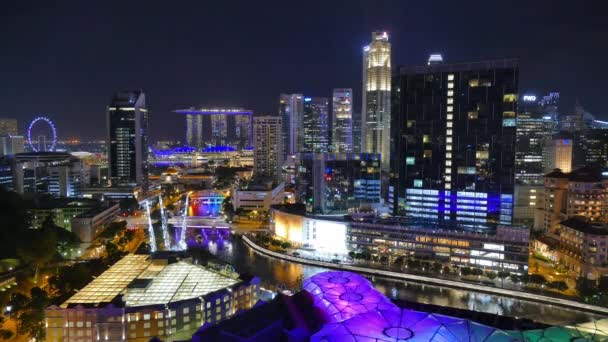 Vista Nocturna Singapur Ciudad Moderna — Vídeos de Stock