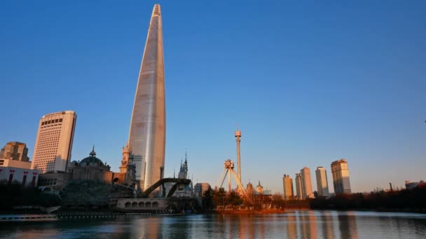 Αστικό Τοπίο Της Σεούλ Lotte World Tower Ένα Supertall Ουρανοξύστη — Αρχείο Βίντεο