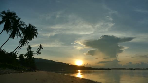 沙滩和戏剧性天空的日落景色 — 图库视频影像