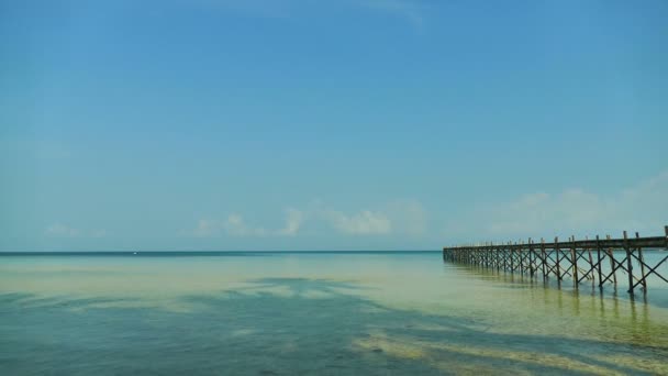 Playa Tropical Con Muelle Madera Día Soleado — Vídeo de stock