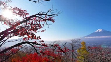 Japonya 'daki Fuji Dağı ile renkli sonbahar manzarası