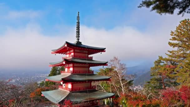 Kleurrijk Herfstlandschap Met Berg Fuji Chureito Pagoda Japan — Stockvideo