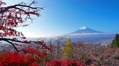 Japonya 'daki Fuji Dağı ile renkli sonbahar manzarası