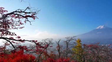 Japonya 'daki Fuji Dağı ile renkli sonbahar manzarası