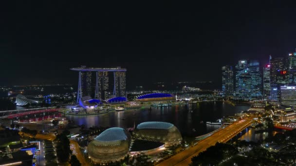 Nachtansicht Von Marina Bay Sands Integriertes Resort Frontal Marina Bay — Stockvideo