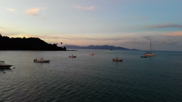 Vista Incrível Mar Palmeiras Céu Pôr Sol Dramático — Vídeo de Stock