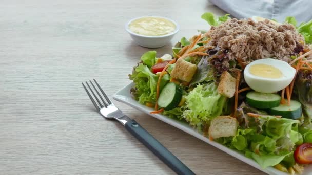 Tonfisksallad med färska grönsaker — Stockvideo