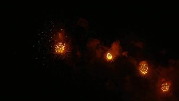 Video Fuegos Artificiales Brillando Cielo Oscuro Noche — Vídeos de Stock