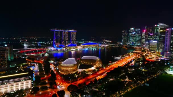Vista Nocturna Singapur Ciudad Moderna — Vídeo de stock