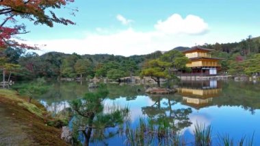 Kyoto, Japonya 'daki Kinkakuji Tapınağı Altın Çadırı ile Renkli Sonbahar.
