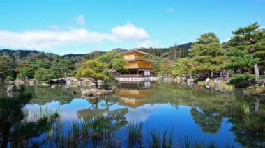Kyoto, Japonya 'daki Kinkakuji Tapınağı Altın Çadırı ile Renkli Sonbahar.