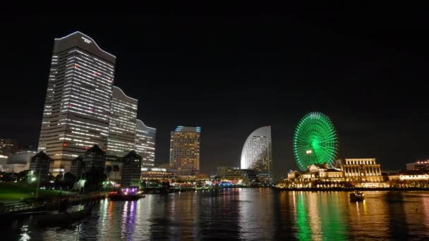 Timelapse Kilátás Jokohama Japán Éjjel — Stock videók