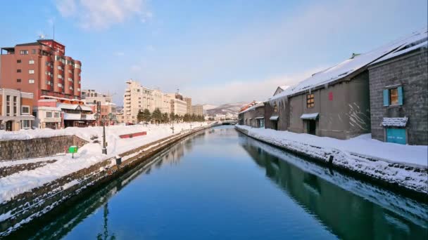 Belo Dia Inverno Canal Otaru Hokkaido — Vídeo de Stock