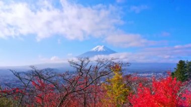 Japonya 'daki Fuji Dağı ile renkli sonbahar manzarası