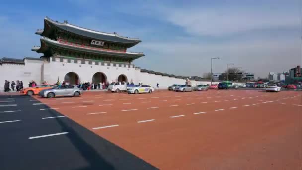 Seoul Südkorea Dezember 2018 Zeitraffer Des Gyeongbokgung Palastes Und Verkehr — Stockvideo