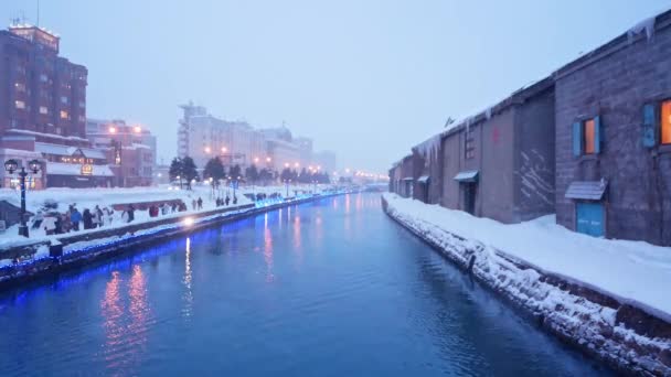 Прекрасный Зимний День Канале Отару Хоккайдо — стоковое видео