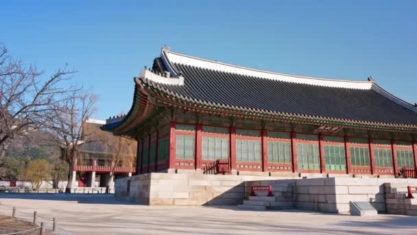 Palast Gyeongbokgung Und Verkehr Seoul Südkorea — Stockvideo