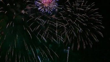 Gece gökyüzünde güzel bir havai fişek gösterisi 4K klibi