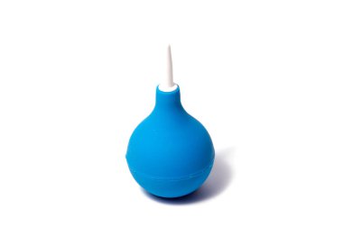 blue enema ot syringe bulb. Isolated on white  clipart