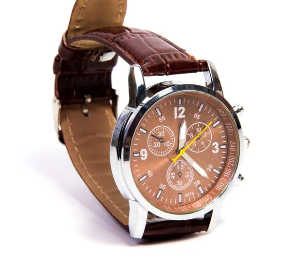 Slimme Bruin Digitale Horloge Geïsoleerd Een Witte Achtergrond — Stockfoto