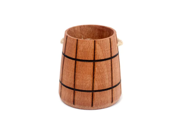 Old Wood Water Bucket Isolated White — Stock Photo, Image