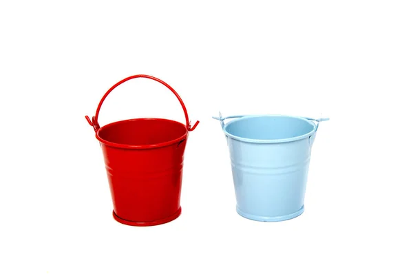 Metal Bucket Decorative Isolated White Background — Stock Photo, Image