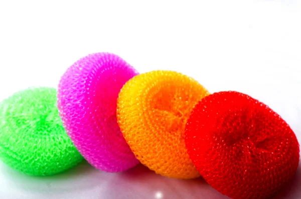 Felülnézet Elszigetelt Fehér Konyha Scourer Párna — Stock Fotó