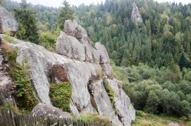 Dağlar ve ilkbaharda çayırlar ile Karpatlar panoramik manzara