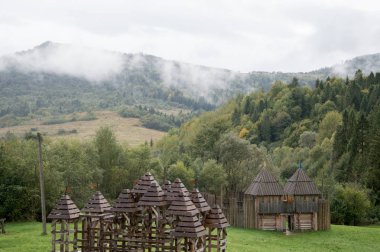 Dağlar ve ilkbaharda çayırlar ile Karpatlar panoramik manzara