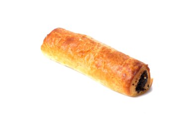 Beyaz arka planda izole tohumlu taze kahvaltı ekmeği rulosu.