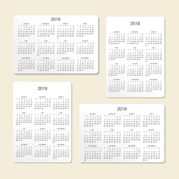 Kalendarza Kalendarzowy 2019 Wektor Szablonu Wydruku — Wektor stockowy