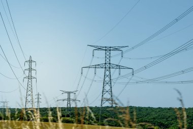 Elektrik direği ve doğa, gerçek hayat fotoğrafı.