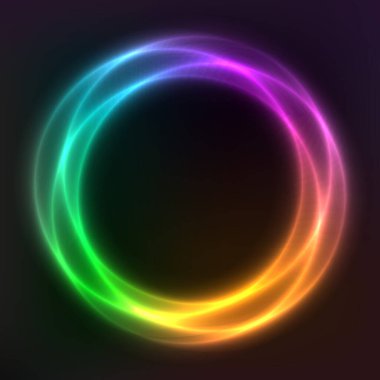 Neon geometrik şekillerden soyut vektör arkaplanı, vektör şablonu, yuvarlak çerçeve, duvar kağıdı