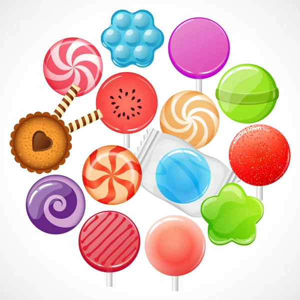 Candy Collection Vector Set Sweets Dragee Lollipop — Stock Vector