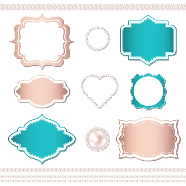 Banner Vectorial Marco Vintage Elementos Perlas Plantilla Vectorial — Vector de stock