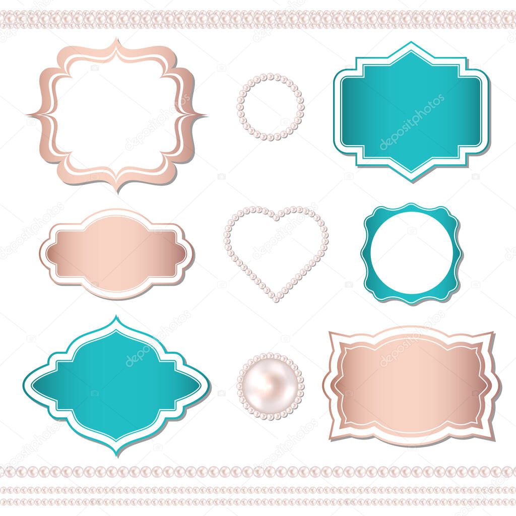 Vector banner, vintage frame, elements of pearls. Vector template.