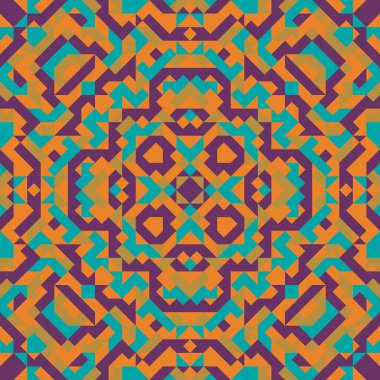 Basit geometrik şekillerin vektörsüz deseni. Kareler, eşkenar dörtgenler ve üçgenlerin sonu gelmeyen süslemeleri. Renkli soyut arka plan, duvar kağıdı. Kaleydoskop efektli resim, kiremitler