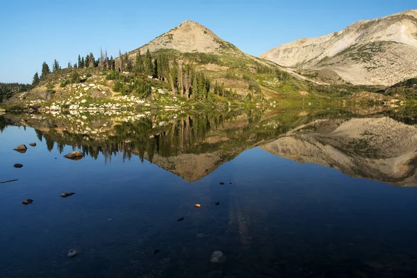 Pico Arco Montanha Medicina Pão Açúcar Refletido Lago Libby Floresta — Fotografia de Stock