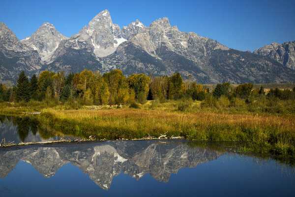 View from Schwabacher landing at Grand Teton National Park in Wyoming