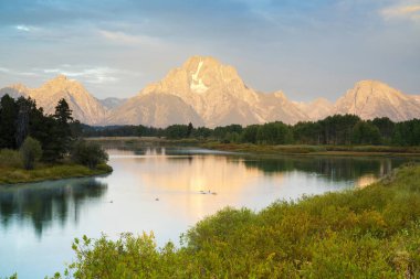 Oxbow Bend Grand Teton Milli Parkı'nda sonbahar manzarası