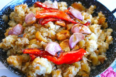 Extremadura crumbs with garlic and red pepper clipart