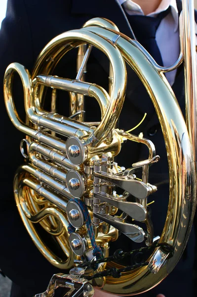 Horn Brilliant Metal Wind Instrument — Stock Photo, Image
