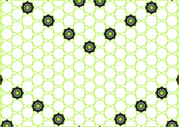Figuras Geométricas Simétricas Estilo Islámico Negro Verde — Vector de stock