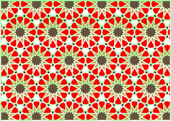 Figure Geometriche Stili Arabico Orientale Molto Colorante Rosso Marrone — Vettoriale Stock