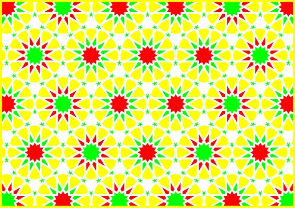 Figure Geometriche Stili Arabico Orientale Molto Colorante Giallo Rosso Verde — Vettoriale Stock