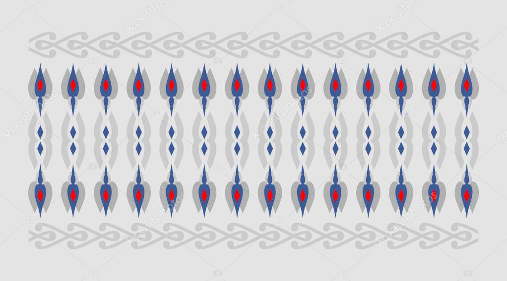 Elegant and decorative border of Hindu and Arabic inspiration of various colors, red and blue and gray background
