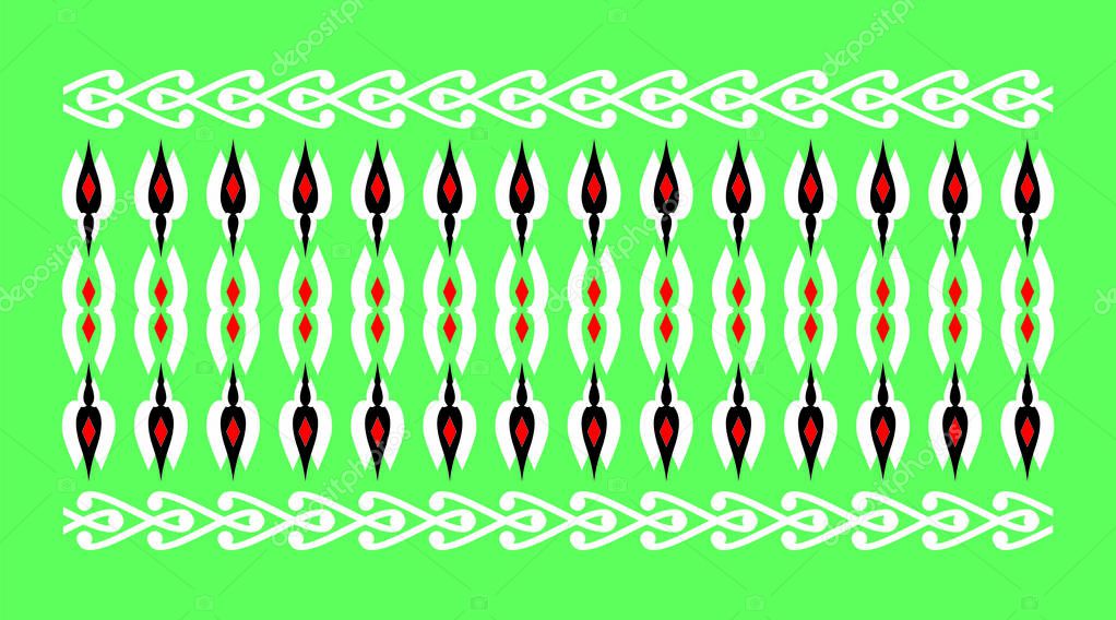 Elegant and decorative border of Hindu and Arabic inspiration of various colors, white and red and green background